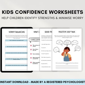 Kids Confidence Building Worksheets Bundle, Positive Self Talk & Communication Skills for Children, Minimise Worry and Identify Strengths