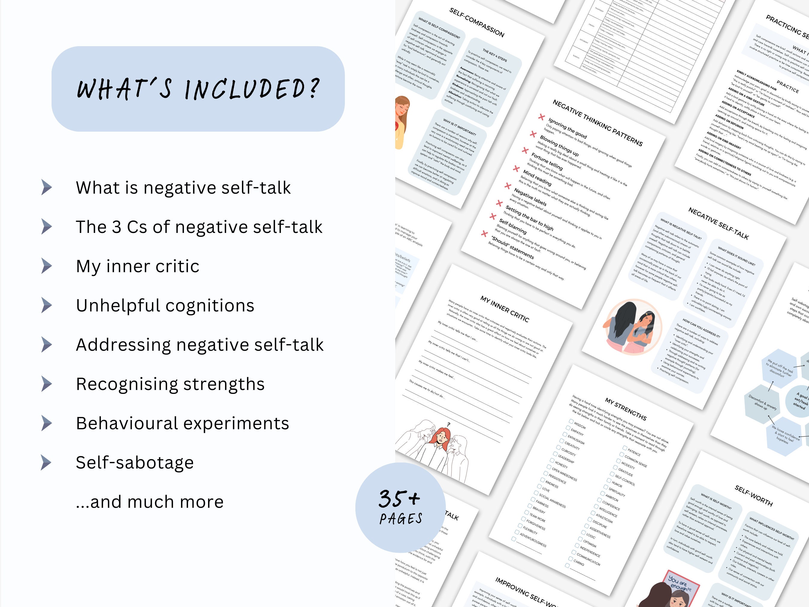 Negative Self-talk Therapy Worksheets: Inner Critic Exercises (PDF ...
