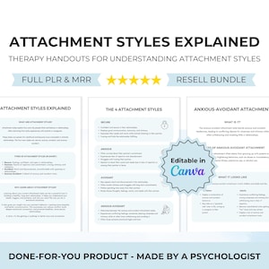 Attachment Styles Worksheets | PLR MRR Canva Template for Anxious, Avoidant & Secure Behaviours