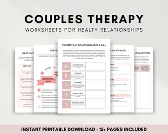 Paquete de hojas de trabajo de terapia de pareja, reacción versus respuesta, habilidades de comunicación, asesoramiento sobre relaciones, eficacia interpersonal