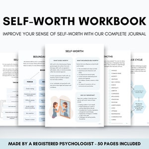 Self Worth Worksheets for Building Self Esteem and Self Confidence, Self Worth Journal for Managing Overthinking & Addressing Self Sabotage