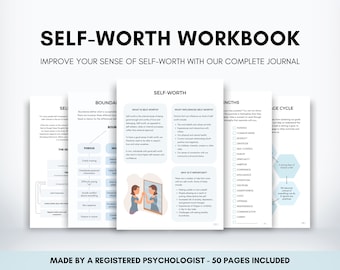 Self Worth Worksheets for Building Self Esteem and Self Confidence, Self Worth Journal for Managing Overthinking & Addressing Self Sabotage