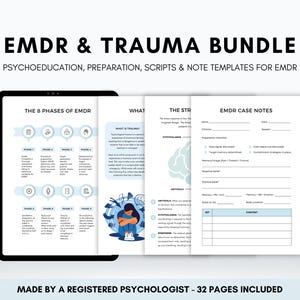 Pacchetto di fogli di lavoro per la terapia EMDR e del trauma per la preparazione dello psicologo, copioni e presa di appunti, superamento del trauma, PTSD e risposta allo stress