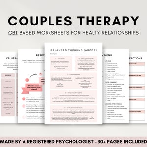 Couples Therapy CBT Worksheets, Building Healthy Relationships, Effective Communication for Adults, Marriage Counseling Therapist Resources