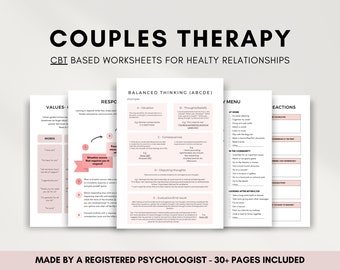 Couples Therapy CBT Worksheets, Building Healthy Relationships, Effective Communication for Adults, Marriage Counseling Therapist Resources