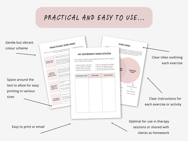 Wise Mind Therapy Handouts to Understand Three DBT Mind States