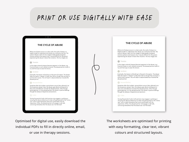 Emotional Abuse Therapy Worksheets for Understanding Cycle of Abuse