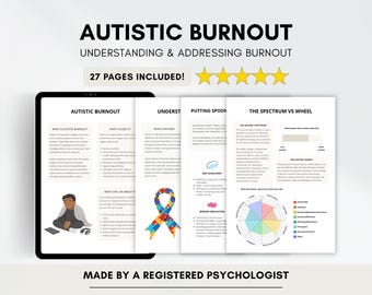 Autistic Burnout Therapy Worksheets for Understanding Autism, Neurodiversity, Masking & Stimming