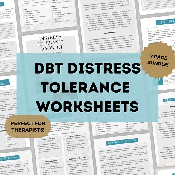 Distress Tolerance DBT Worksheets Bundle | DBT Worksheets for Teens | Mental Health Worksheet | Distress Tolerance Bundle Digital Download