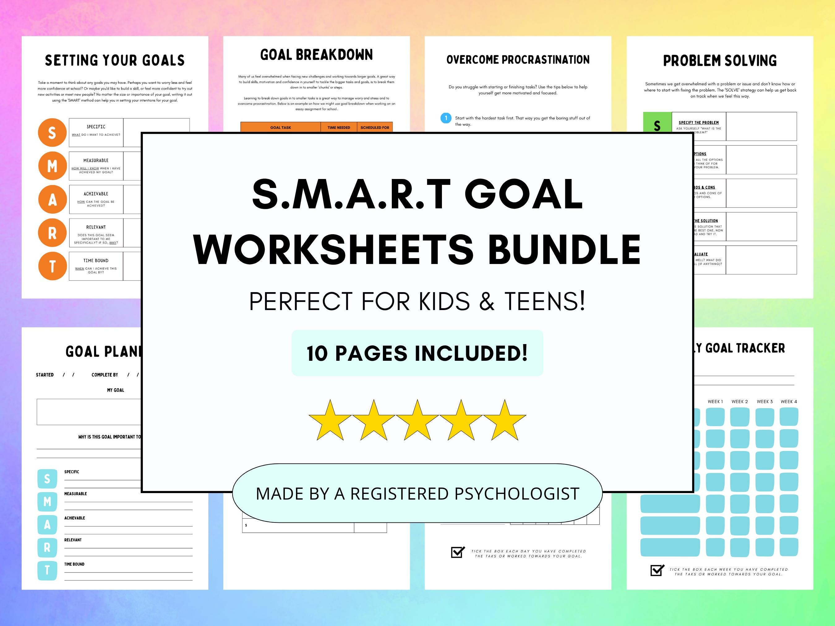 Kids & Teens Goal Setting Worksheets: SMART Goals Planner (printable ...