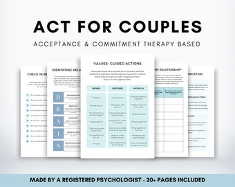 ACT Therapy Worksheets for Couples, Acceptance and Commitment Therapy for Healthy Relationships, Marriage Counseling, ACT Workbook Bundle