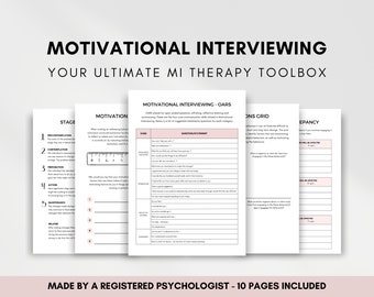 Motivational Interviewing Worksheet Bundle, MI Therapy Toolbox for Therapist of Counsellor, Emotional Regulation & Motivation for Change