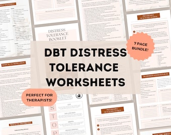 Pacchetto di fogli di lavoro DBT per la tolleranza al disagio / Fogli di lavoro DBT per adolescenti / Foglio di lavoro per la salute mentale / Pacchetto di tolleranza al disagio Download digitale