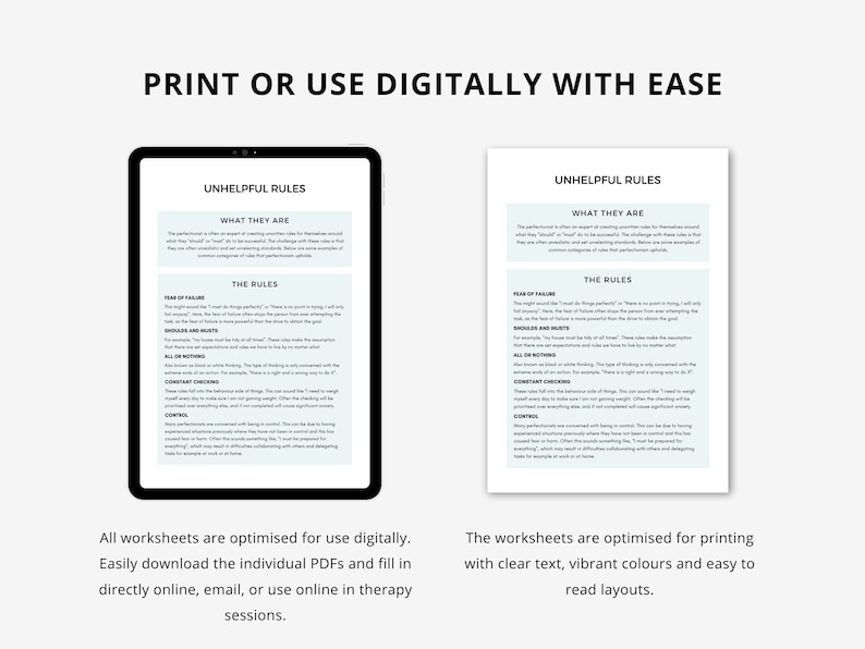 Perfectionism Worksheet Bundle