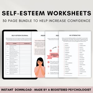 Worksheets for Self Esteem Therapy Work, Therapist Resource for Confidence Building, People Pleasing and Boundary Setting Workbook