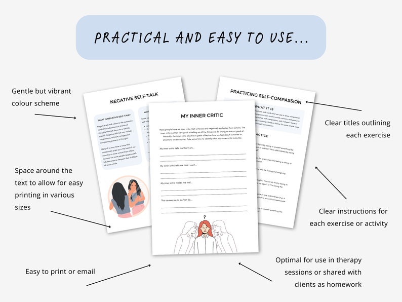Inner Critic Negative Self Talk Healing Therapy Worksheets