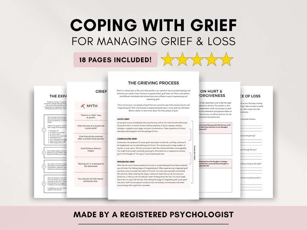 Grief Worksheets Bundle: ACT Therapy, Coping Skills (printable ...