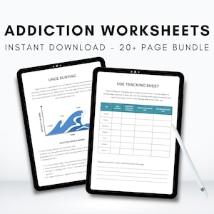 Addiction Worksheet Bundle, Relapse Prevention Plan, CBT for Addiction, Sobriety Tracker, Substance Use, Urge Surfing Workbook