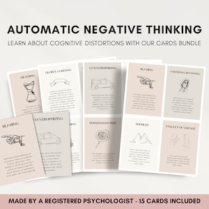 Pensée négative automatique, lot de cartes sur la distorsion cognitive, ressource pour psychopédagogue TCC, Anxiété et dépression pour adultes