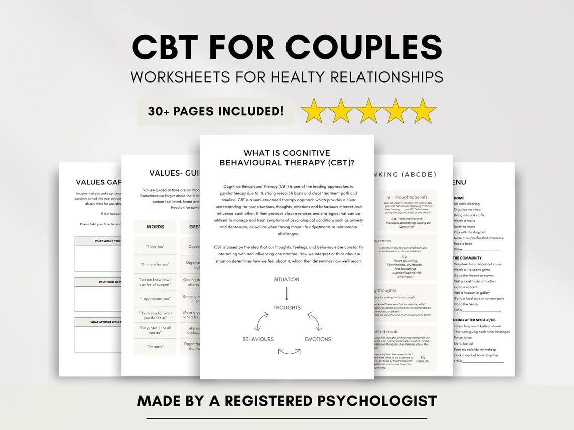 CBT Worksheets for Couples Therapy: Relationship Counseling Tools ...