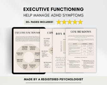 Hojas de trabajo sobre el funcionamiento ejecutivo del TDAH: Paquete para terapeutas y clientes (imprimibles y rellenables)