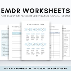 EMDR Therapy Worksheets and Case Notes Template Bundle for Therapist or Counselor Working with EMDR, Trauma Response and PTSD Symptoms