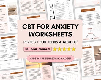 Bundel CGT voor angst-werkbladen voor volwassenen en tieners (digitale pdf-download)