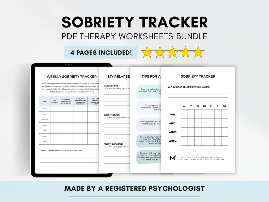 Sobriety Tracker Worksheets: Addiction & Relapse Prevention (PDF ...