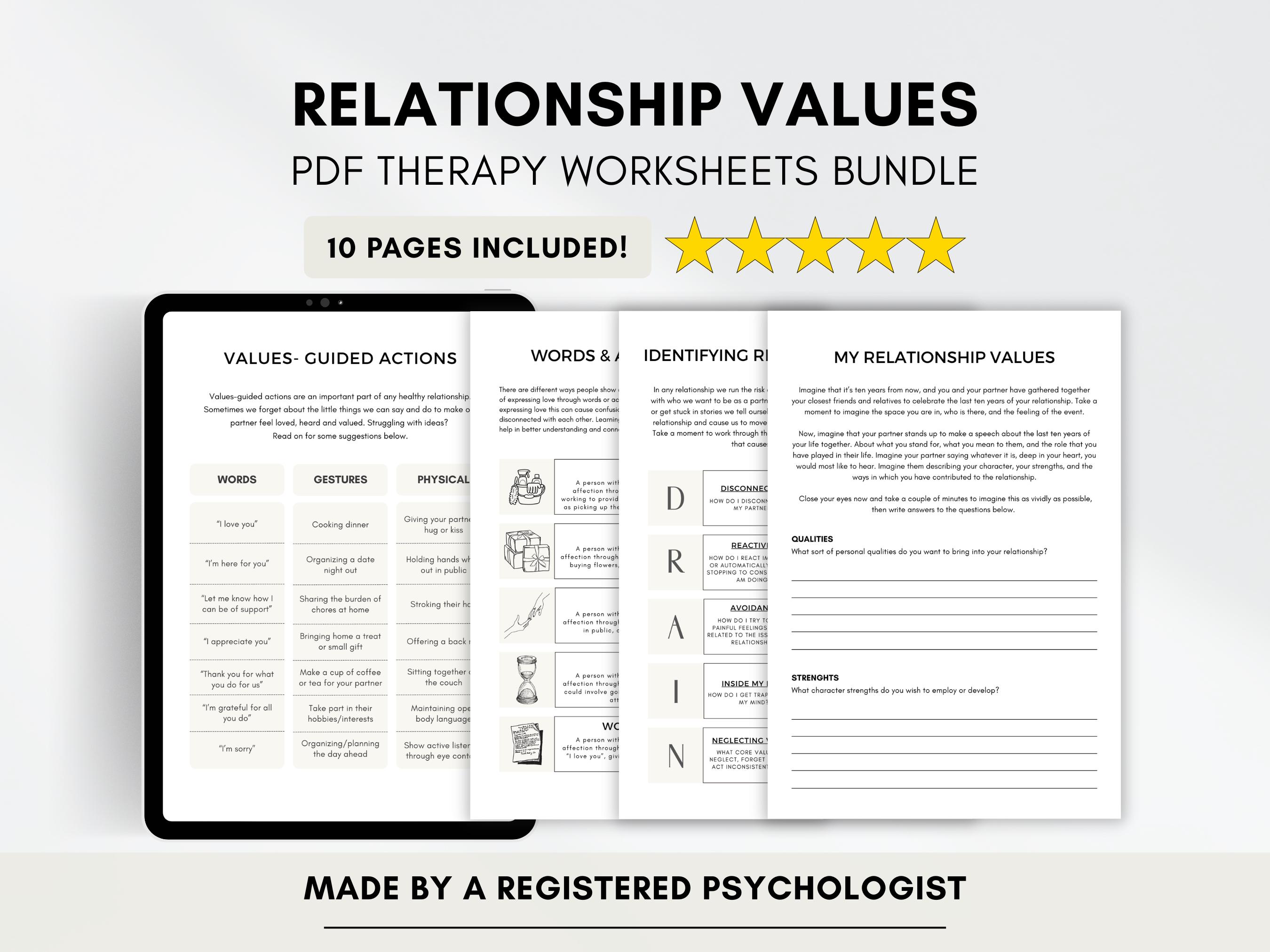Relationship Values Therapy Worksheets for Building Healthy ...