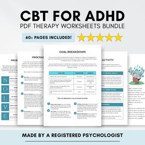ADHD CBT Worksheets with Coping Skills & Affirmation Cards (PDF Digital Download)