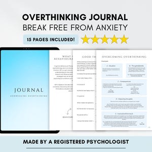 Diario sobre ansiedad y pensamientos excesivos con ejercicios de TCC para adultos y adolescentes (Descarga digital en PDF)