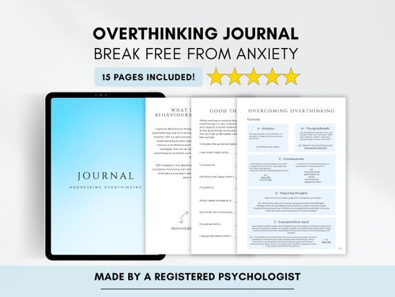 Anxiety and Overthinking Journal with CBT Exercises for Adults & Teens (PDF Digital Download)