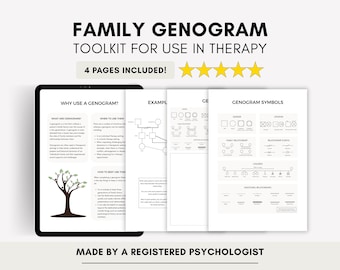 Modèle de génogramme familial avec documents pédagogiques sur la thérapie (téléchargement numérique PDF)