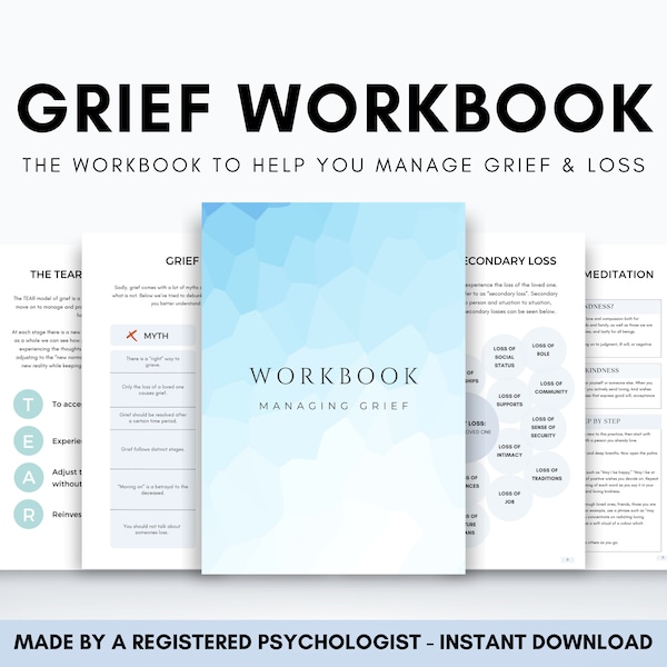 Grief Workbook for Adults, Grief Exercises for Managing Grief and Loss, Grief Journal, Stages of Grief Worksheets, Primary & Secondary Loss