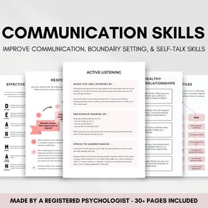 Werkbladen communicatieve vaardigheden voor assertieve communicatie, effectieve communicatie, reageren versus reageren en gezonde grenzen stellen