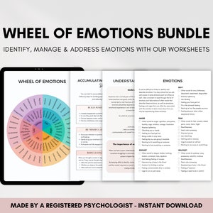 Emotional Awareness Worksheets and Wheel of Emotions Bundle for Understanding Emotions, Emotional Regulation and Building Coping Skills