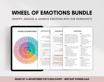 Emotional Awareness Worksheets and Wheel of Emotions Bundle for Understanding Emotions, Emotional Regulation and Building Coping Skills