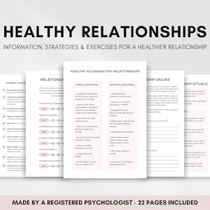 Relationship Worksheets for Couples Exploring Values, Conflict Resolution and Managing Money, Healthy vs Unhealthy Relationships Resource