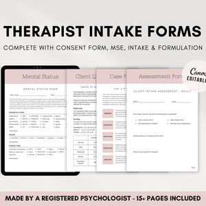 Paquete de formularios de admisión de terapia, recurso de terapeuta editable de Canva, hoja de trucos de notas de proceso de psicoterapia, herramientas para psicólogos y consejeros