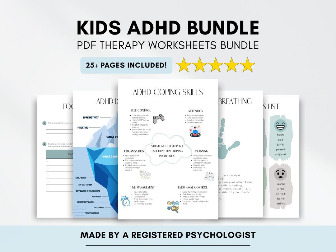 Kids ADHD Worksheet Bundle: Coping Skills & Emotion Management (PDF ...