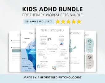 Kids ADHD Worksheet Bundle: Coping Skills & Emotion Management (PDF Printable/Fillable)