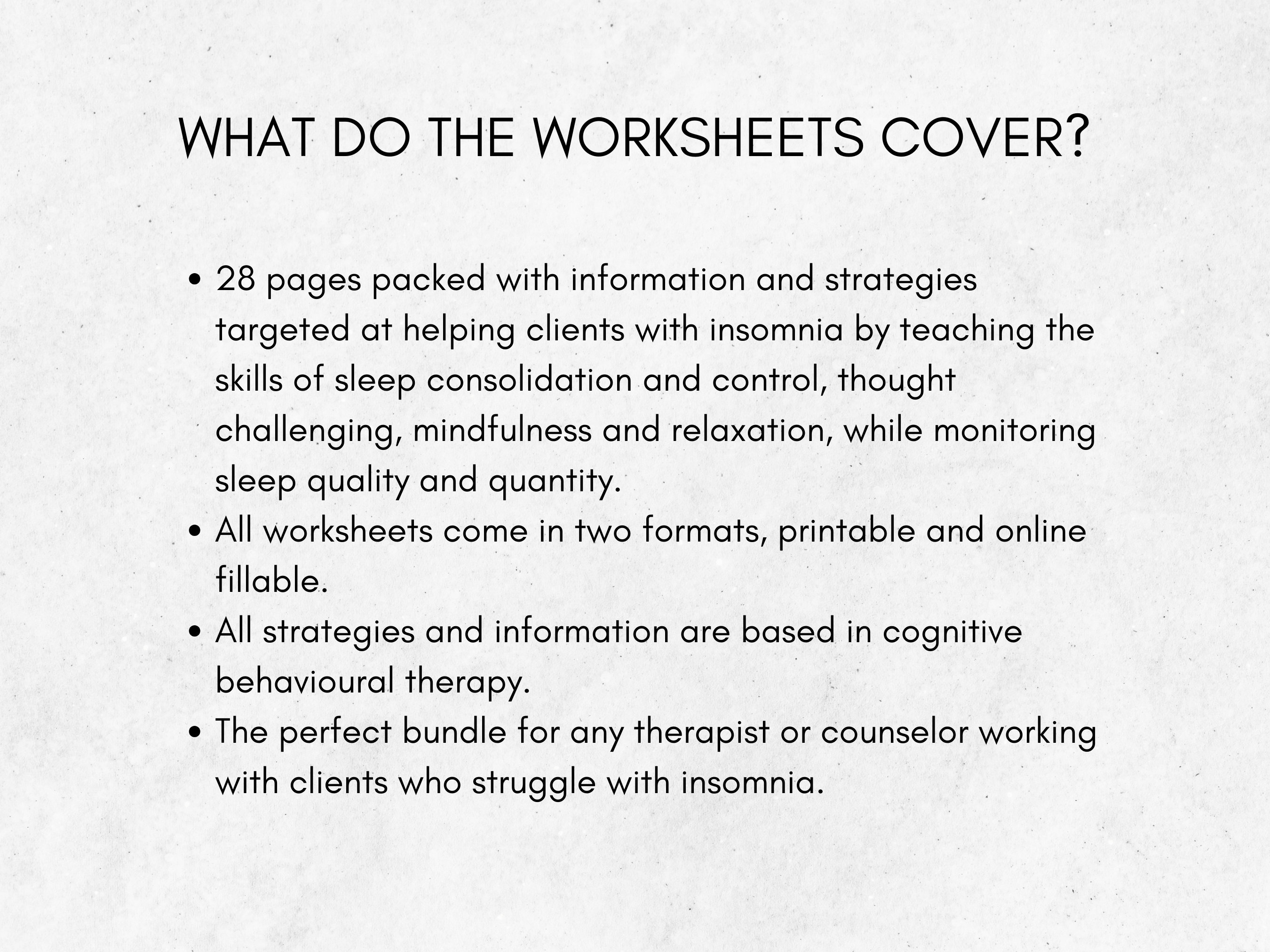 Cbt therapy for insomnia psychology worksheets for better sleep