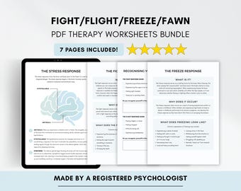 Fight Flight Freeze Fawn Response Worksheet Bundle: Trauma & Emotions (PDF Digital Download)