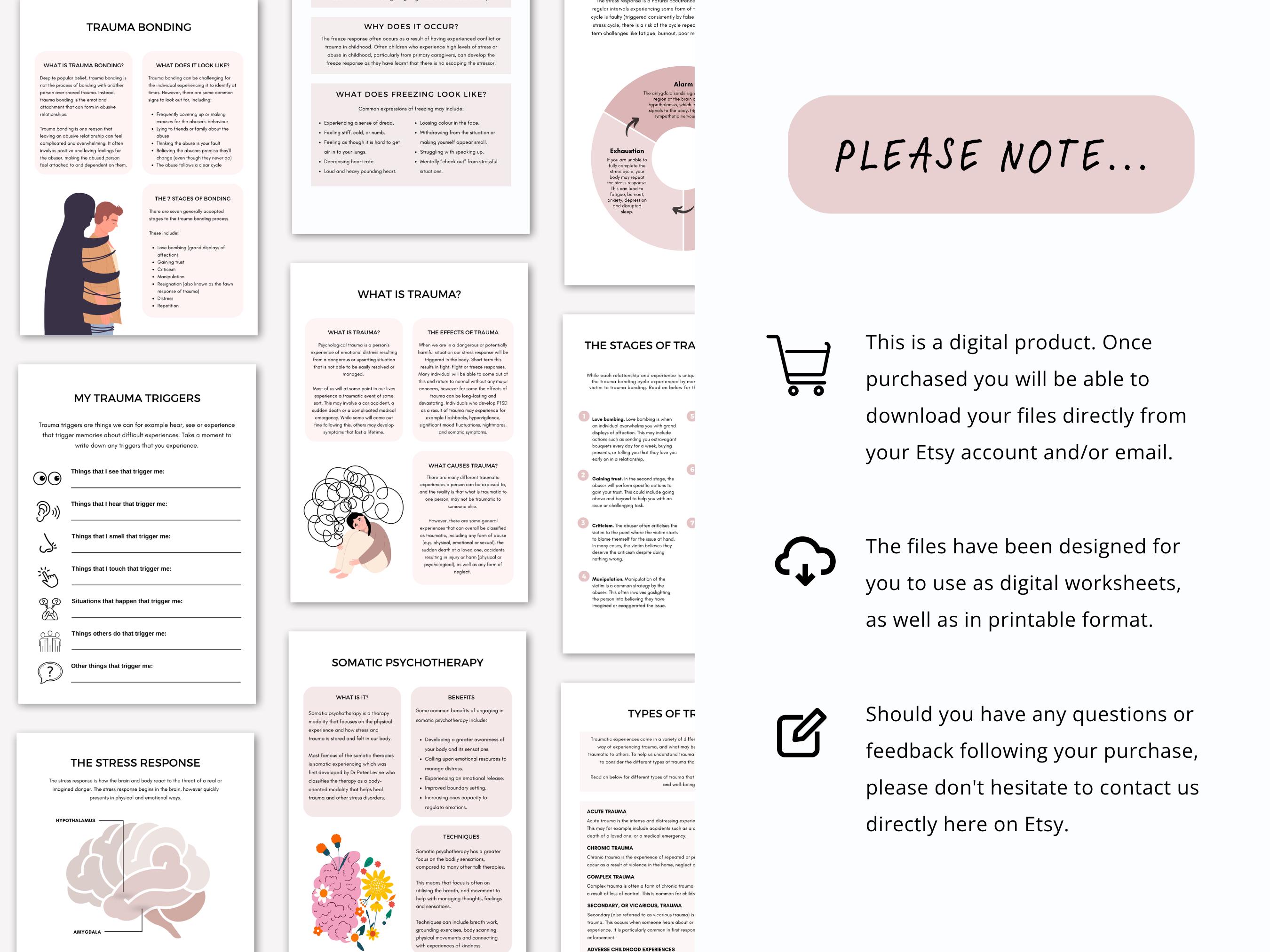 Complex Trauma Worksheets: PTSD, Stress Response, and Trauma Iceberg ...