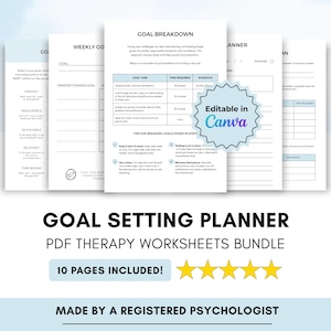 Goal Setting Therapy Planner with Problem Solving, Canva Editable Digital Files with PLR & MRR