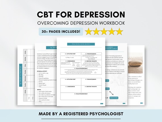 CBT Workbook Bundle for Overcoming and Managing Depressive Symptoms for Adults (Digital Download)