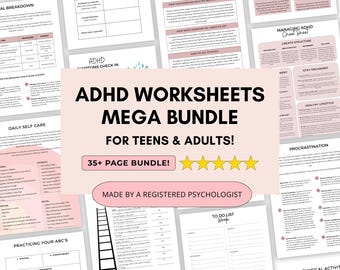 Megapaquete de hojas de trabajo sobre TDAH con habilidades prácticas para adolescentes y adultos (Descarga digital en PDF)