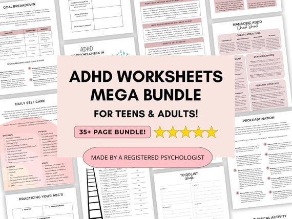 ADHD Worksheets Mega Bundle with Practical Skills for Teens & Adults (PDF Digital Download)