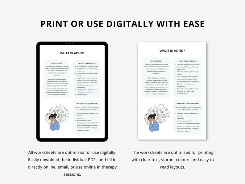 ADHD Late Diagnosis Therapy Worksheets for Adults