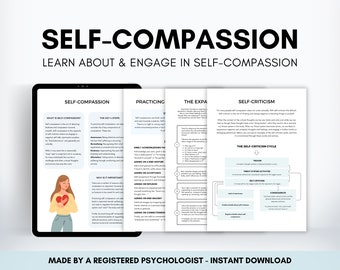 Self Compassion Worksheet Bundle to Learn Self-Compassion and Positive Self Talk Skills, Therapist Resource to Improve Client Self Sabotage